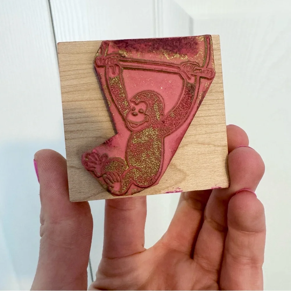Vintage 1995 Curious George Monkey Wooden Stamp